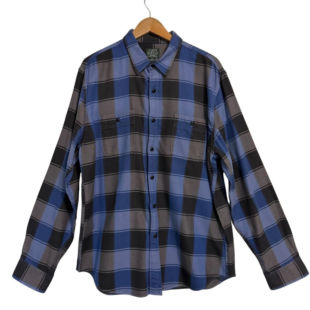 J.Crew‎ Button Down Shirt Mens XL Blue Grey Plaid Flannel Sporting Goods 22135